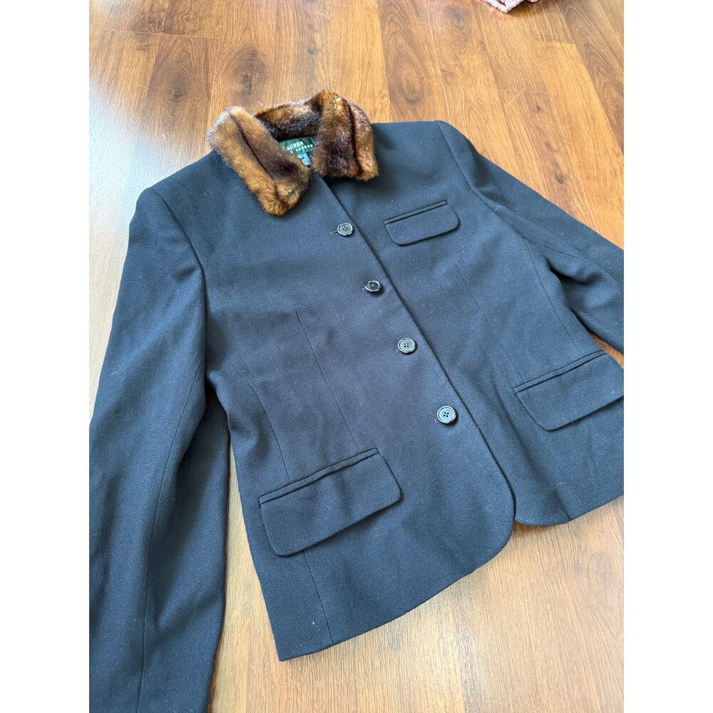 Vintage Lauren Ralph Lauren Wool Blazer Jacket Faux Fur Collar Black Sz 14 - Picture 4 of 9